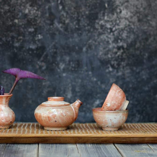 peach tea set. clay & wood studio